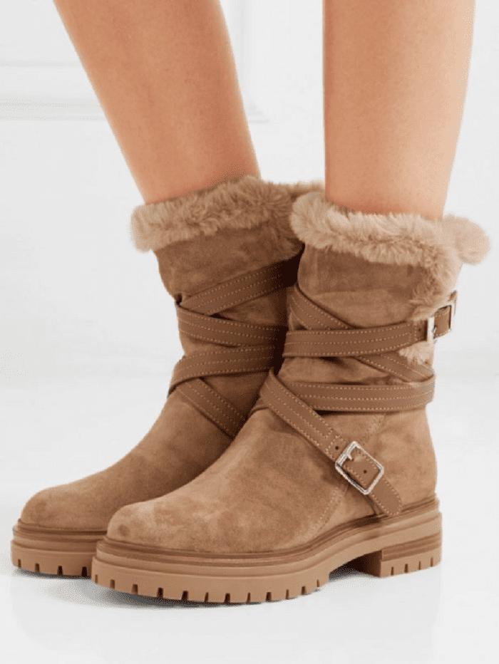 winter boots with a camel crest in faux velvet