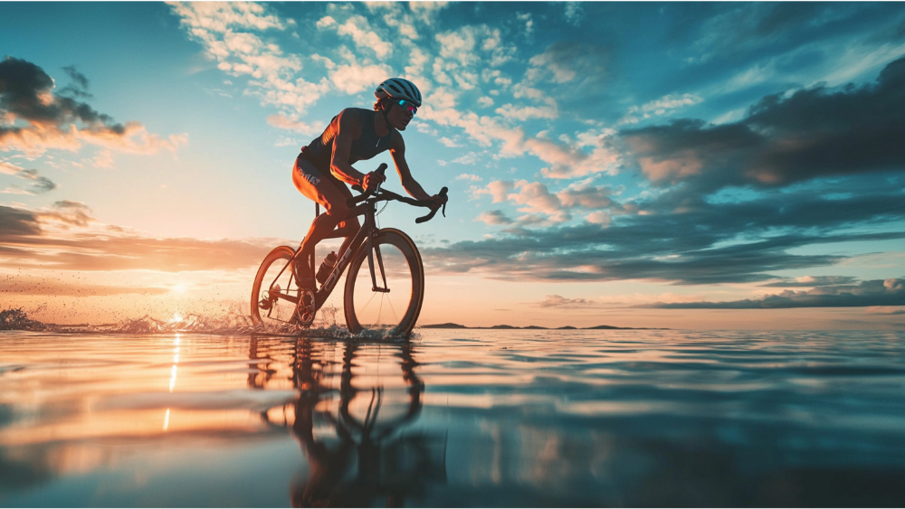 A man biking in water