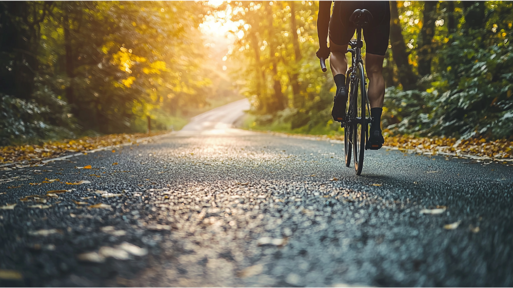 A man cycling down the road