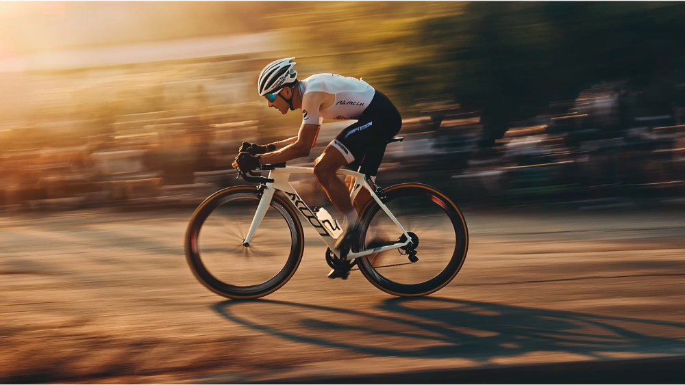 A man cycling during his Ironman