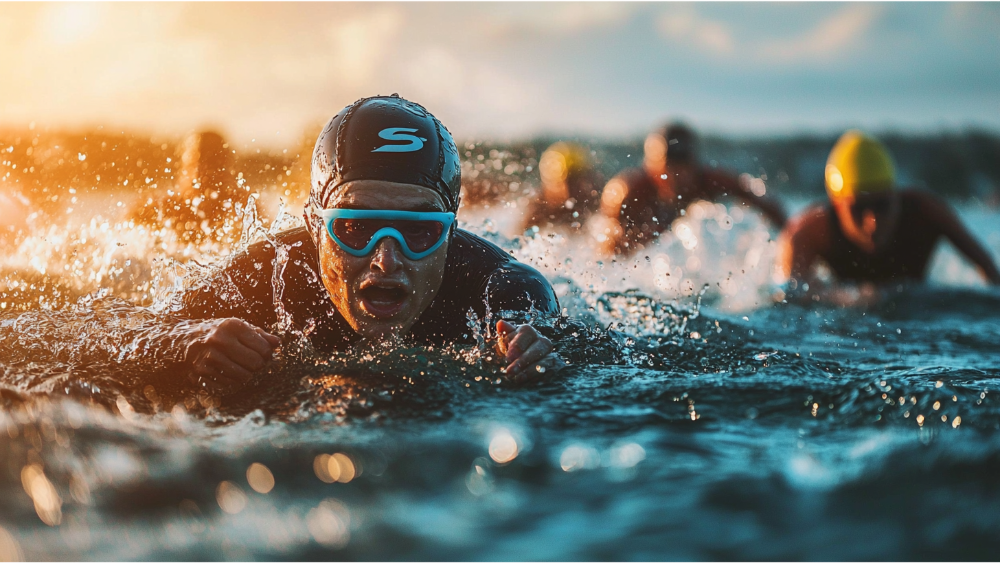 A man swimming breaststroke during an Ironman