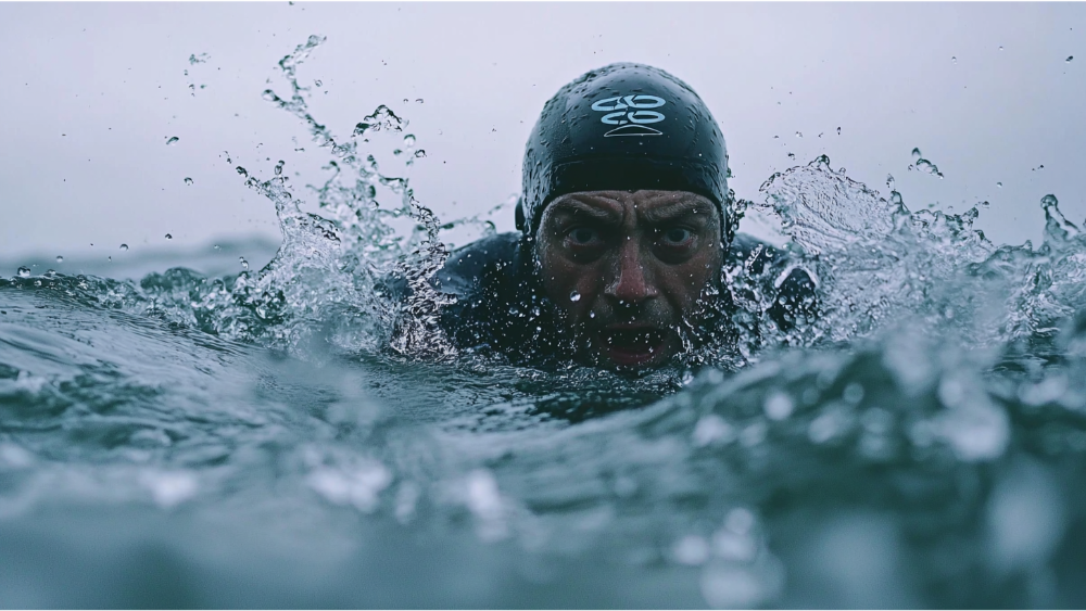 A man swimming in open water