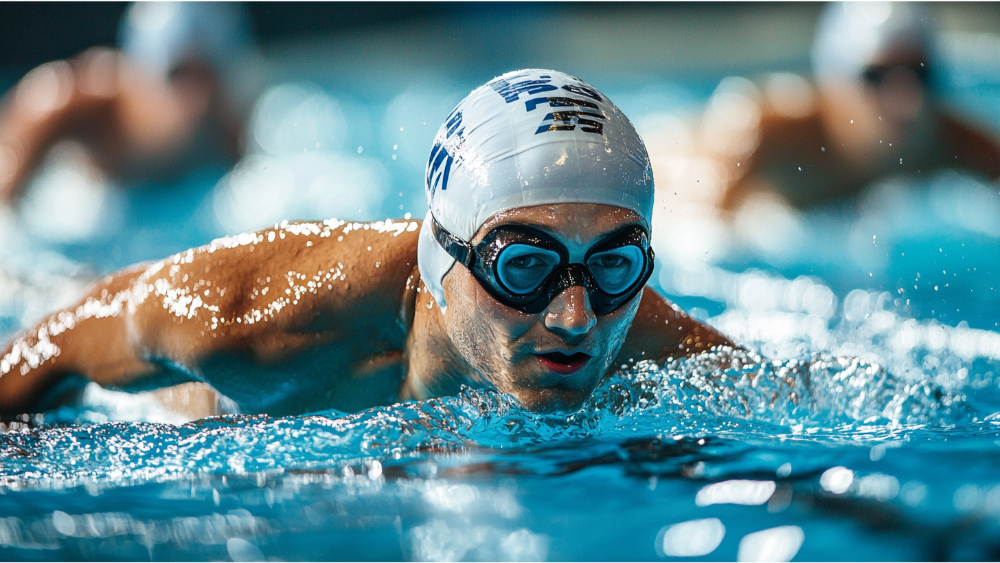 A man swimming during his Ironman