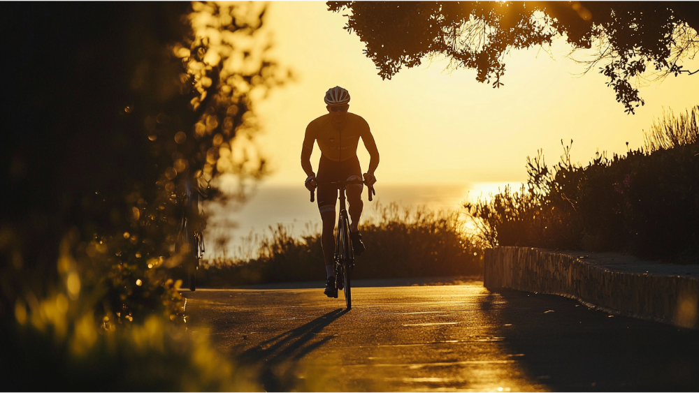 A man biking during the 70.3 Ironman