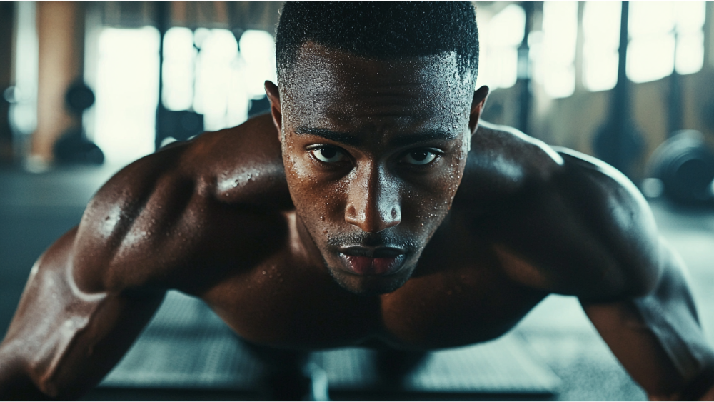 A man focused during his workout