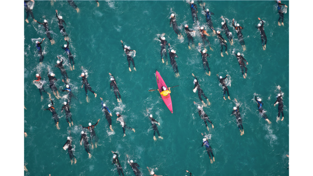 The swim segment of an Ironman swim