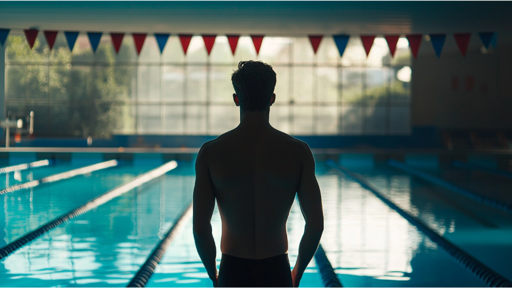 A man about to complete a swim workout