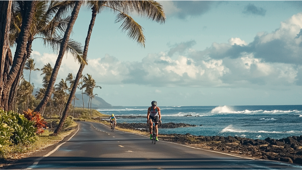 A man cycling through Ironman Kona