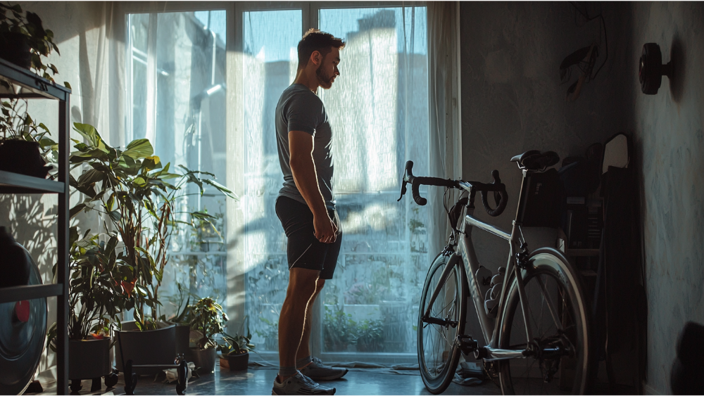 A man getting ready for a cycling workout