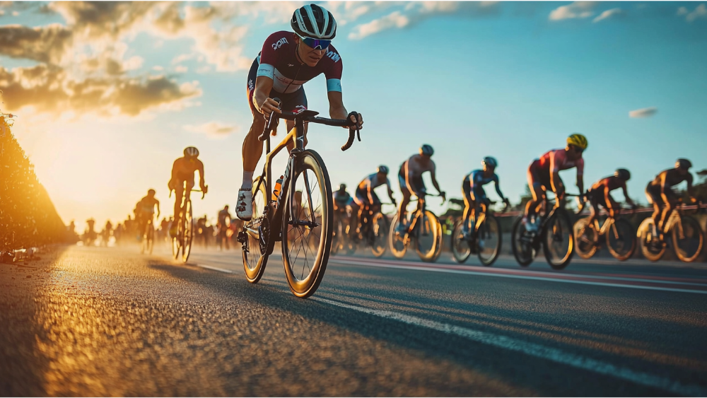 A man cycling the 70.3 Ironman