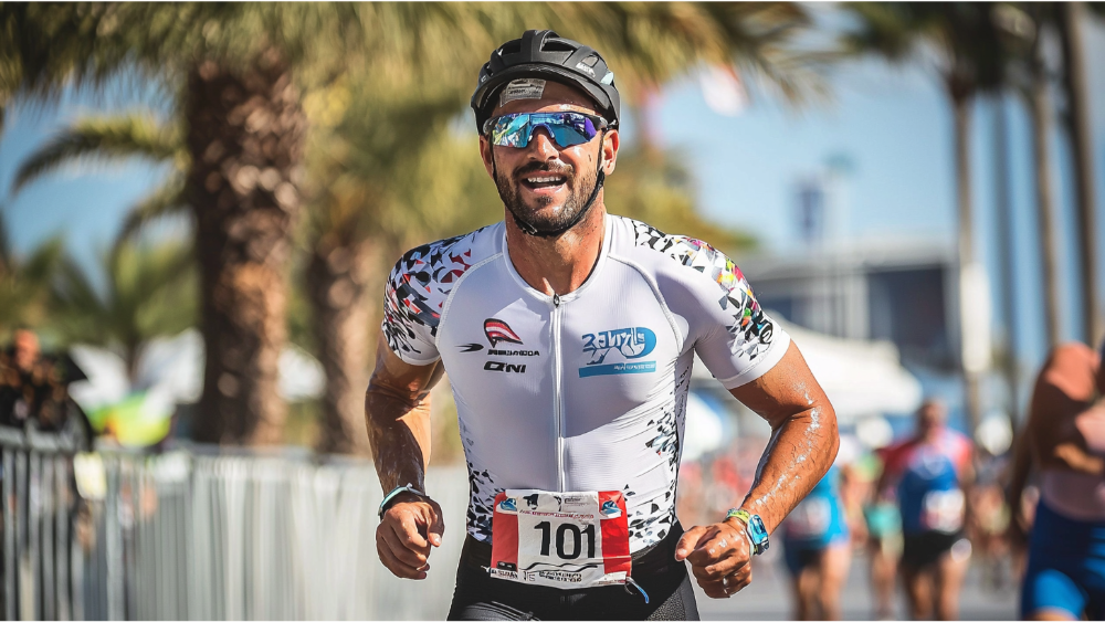 A man running during his triathlon