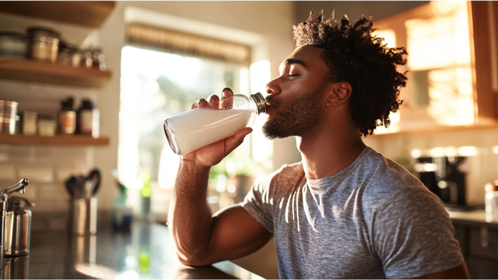 A man drinking his pre-workout