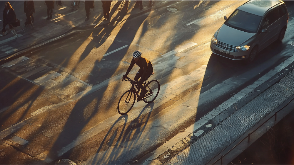 A man cycling in the city